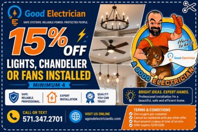 15% Off Lights, Chandelier, or Fans Installed
